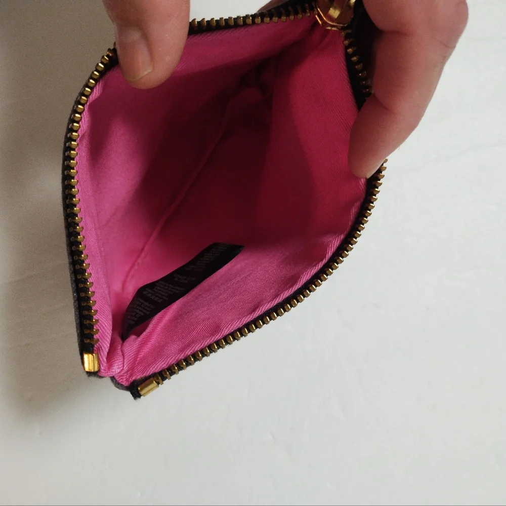 Fossil Gray/Pink Canvas Zipper Pouch Bag